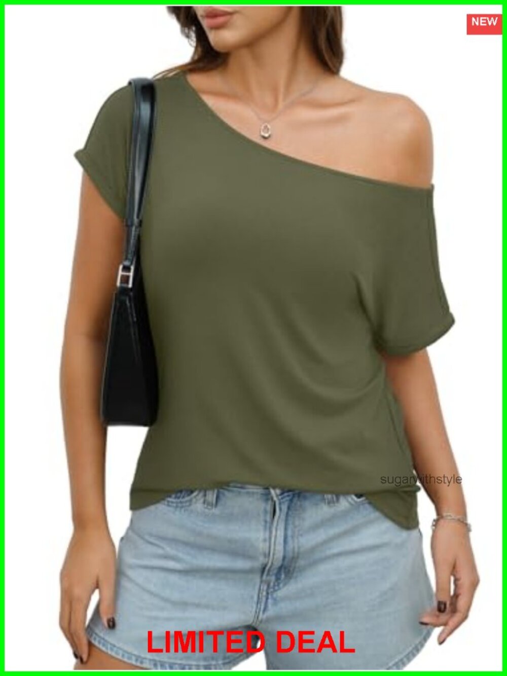 Off Shoulder Top Womens Short Sleeve Loose Summer Tee Asymmetrical
